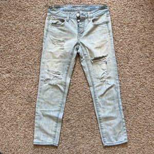 American Eagle "Boy Crop" light wash distressed jeans size 0